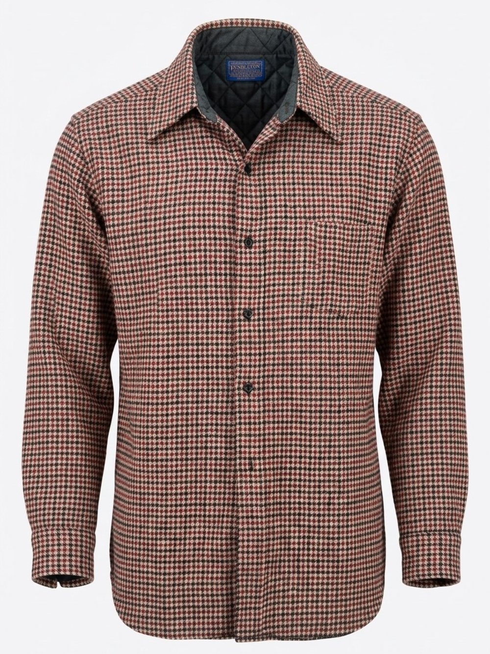 Vintage Pendleton Men's Red Wool Houndstooth Long-Sleeve Shirt Made In USA